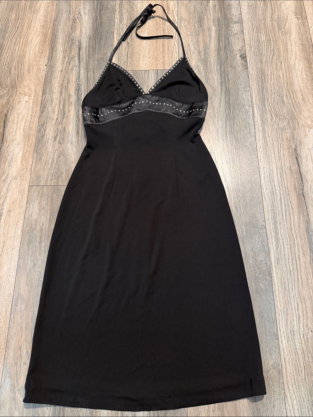 Papell Boutique Vintage Black Halter Dress with Studded Trim